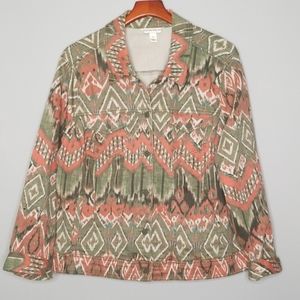 {Jones New York} Peach & Green Aztec Jean Jacket